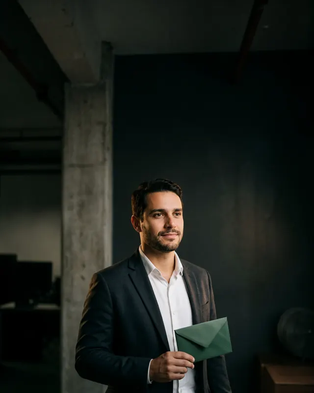 Profissional segurando um envelope verde